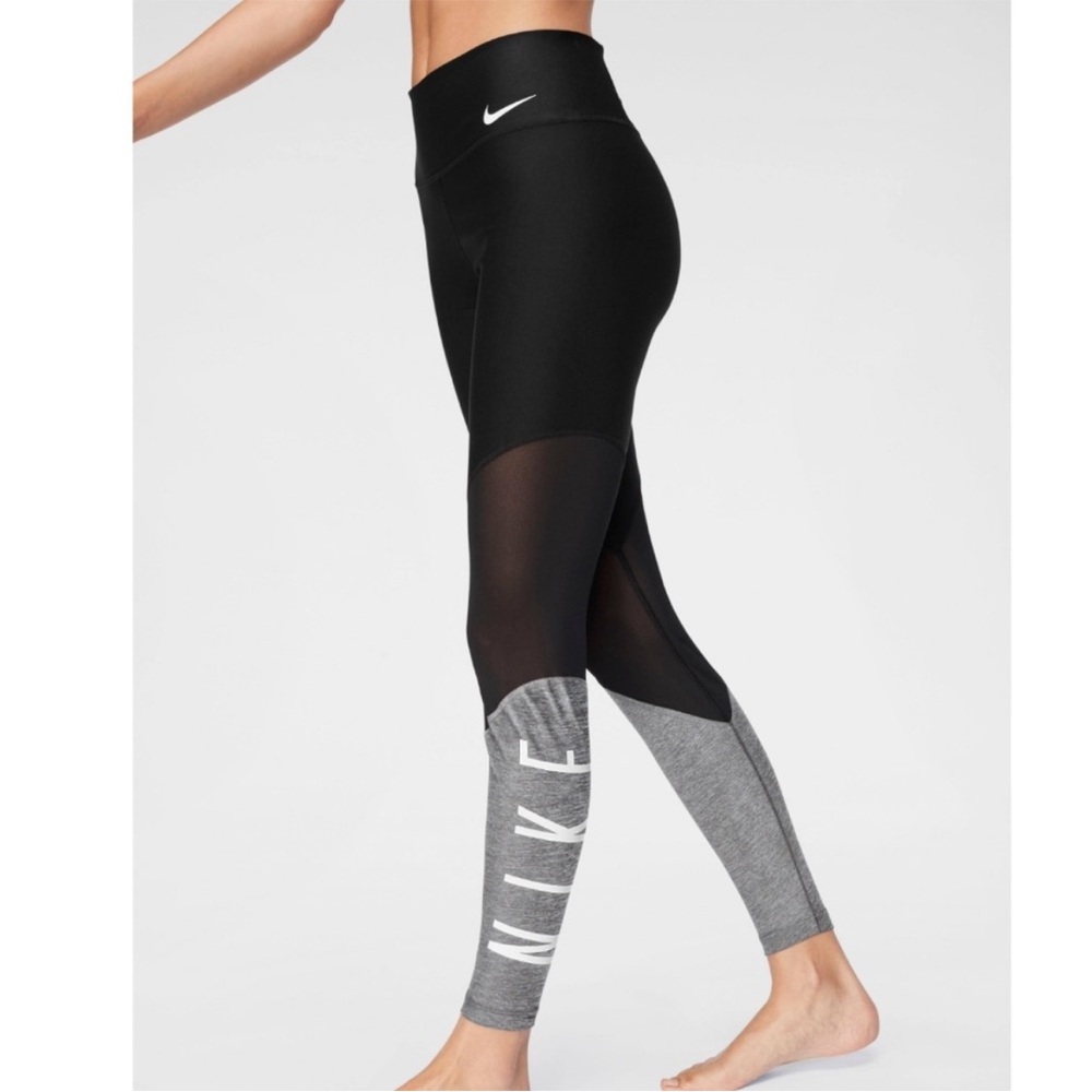 Nike Women’s Black and Gray Leggings With Sheer Fabric Detail